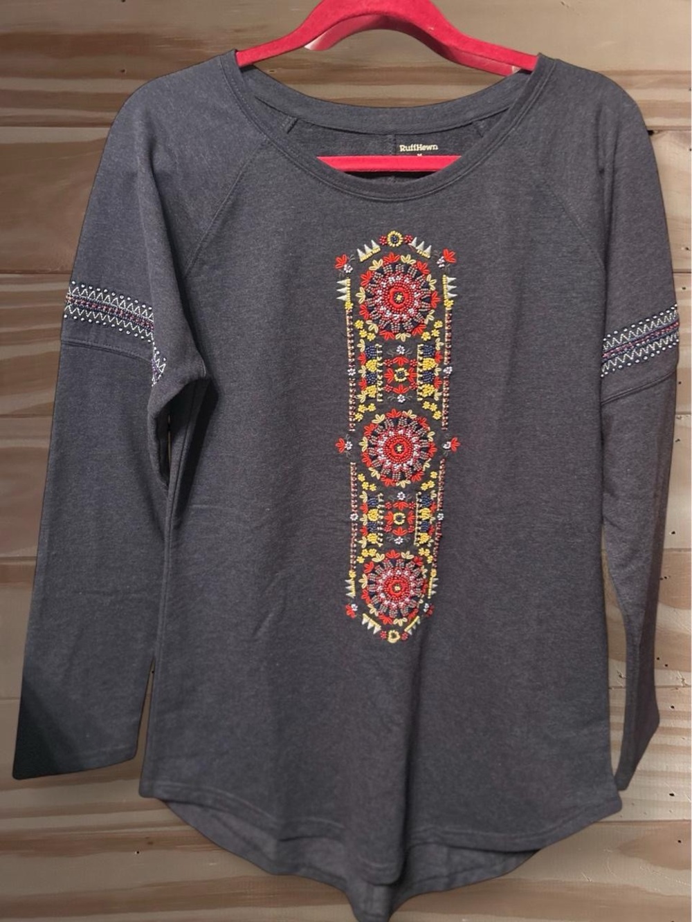 Ruff Hewn Southwestern Shirt Blue Beaded Embroidered Boho Top Womens size M